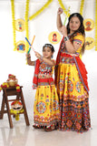 Mother-Daugther Combo Cotton Embroidered Lehenga Choli Set (RING- Combo) - Yellow