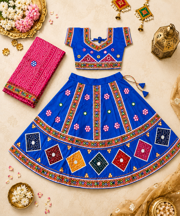 Banjara India Kutchi Embroidered Girls Chaniya Choli with Dupatta (CC-CHN) - Blue