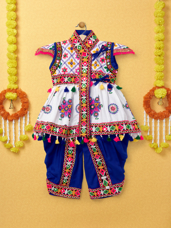 Banjara India Embroidered Kediya Dhoti Set For Boys and Girls_KD-CKS-WhiteBlue