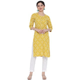 Banjara India Pastel Yellow Printed Straight Rayon Kurti
