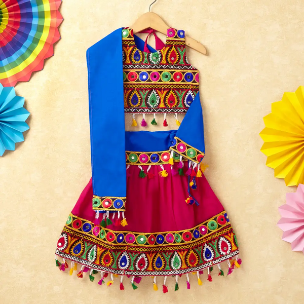 Banjara India Kutchi Emboidered Blue Girls Chaniya Choli with Dupatta (CC-DROP) - PINK