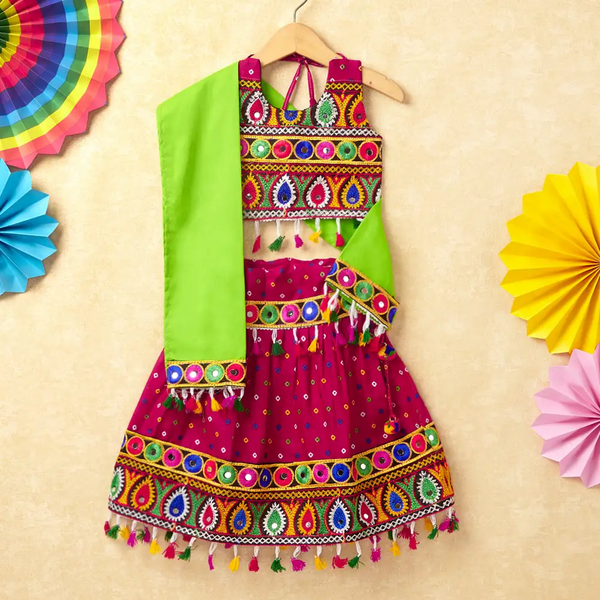 Banjara India Kutchi Embroidered Girls Chaniya Choli with Dupatta (CC-POP) - Pink