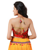 Embroidered Multicoloured Kutch Work Sleeveless Halter Blouse-Red
