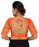 Dupion Silk Sleeves Embroidered Half Sleeves Kutchi Blouse-Orange