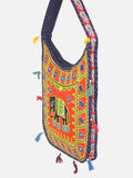 Banjara India Elephant Design Kutchi Mirrorwork Hand Embroidered Shoulder Bag (BAG-BlueOrange)
