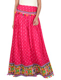 Bandhani Print & Kutchi Embroidered Border Rayon Skirt/Chaniya - BandhaniSkirt-Pink