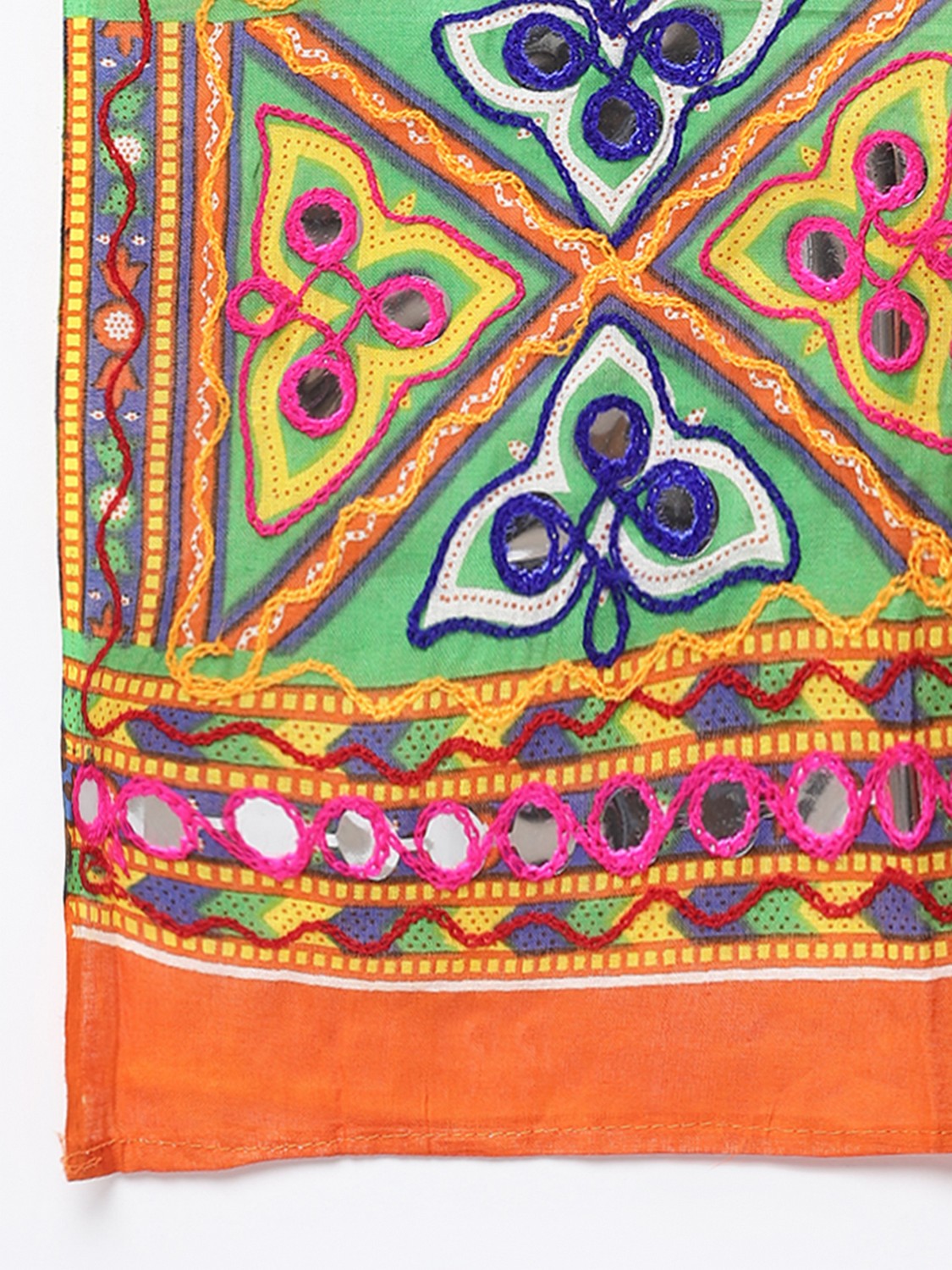 Banjara India Cotton Long Flair Aari Embroidery Kutch Work (Lehenga Choli) Chaniya Choli Set with Dupatta-Temple-07