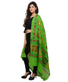 Banjara India Women's Pure Cotton Aari Embroidery & Foil Mirrors Dupatta (Chakachak) Parrot Green - CHK06 - Banjara India