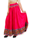 Pink Kutchi Embroidered Border Rayon Skirt/Chaniya by Banjara India