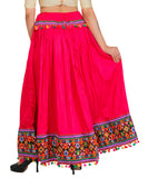 Pink Kutchi Embroidered Border Rayon Skirt/Chaniya by Banjara India