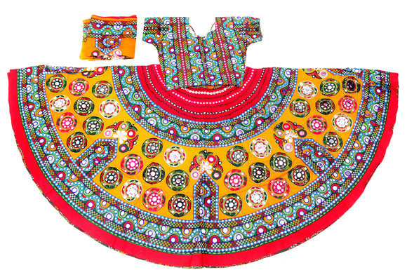 Banjara India Cotton Long Flair Aari Embroidery Kutch Work (Lehenga Choli) Chaniya Choli Set with Dupatta-GOL01