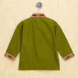 Kutchi Emboidered Kurta Pajama for Boys - Dark Green