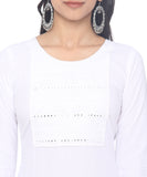 Banjara India Women's Rayon Yolk Embroidered Elbow Sleeve Kurta - White-SF