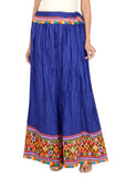 Kutchi Embroidered Border Rayon Skirt/Chaniya - KutchiSkirt-Blue