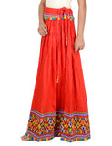Kutchi Embroidered Border Rayon Skirt/Chaniya - KutchiSkirt-Red