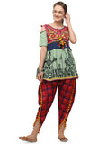 Parrot Green Elephant Embroidered yoke colorful kedia and pink chex tulip pants (MF1507)