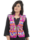 Banjara India Women's Dupion Silk Kutchi Embroidered Sleeveless Waist Length Jacket/Koti/Shrug (Garba) - MJK-GRB06 - Banjara India