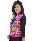 Banjara India Women's Dupion Silk Kutchi Embroidered Sleeveless Waist Length Jacket/Koti/Shrug (Garba) - MJK-GRB06 - Banjara India