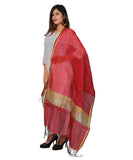 Banarasi Solid Cotton Silk Dupatta-Red