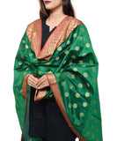 Banarasi Kora Silk Zari Dupatta with Shaded Border - Green