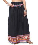 Banjara India Kutchi Embroidered Border Rayon Skirt/Chaniya - SKR-1000-Black (2.2m)
