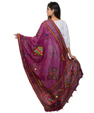 Banjara India Women's Pure Cotton Real Mirrorwork & Hand Embroidery Dupatta (Kutchi Trikon) Magenta Violet - TKN10 - Banjara India