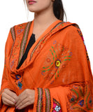 Banjara India Women's Pure Cotton Real Mirrorwork & Hand Embroidery Dupatta (Kutchi Trikon) Light Orange - TKN07 - Banjara India