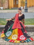 Banjara India Cotton Long Flair Aari Embroidery Kutch Work (Lehenga Choli) Chaniya Choli Set with Dupatta -FSCC-Fancy-Black