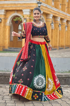 Banjara India Cotton Long Flair Aari Embroidery Kutch Work (Lehenga Choli) Chaniya Choli Set with Dupatta -FSCC-Fancy-Black