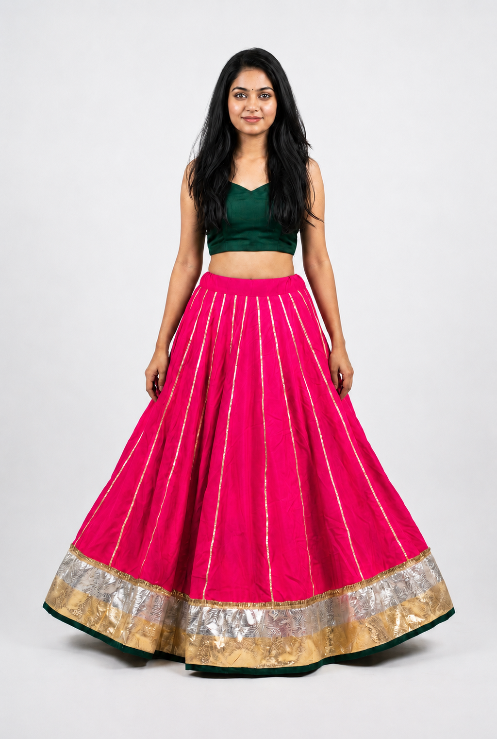 Banjara India Black Premium Rayon Kali Skirt/Chaniya – Skirt-Sona Chandi- Rani Pink
