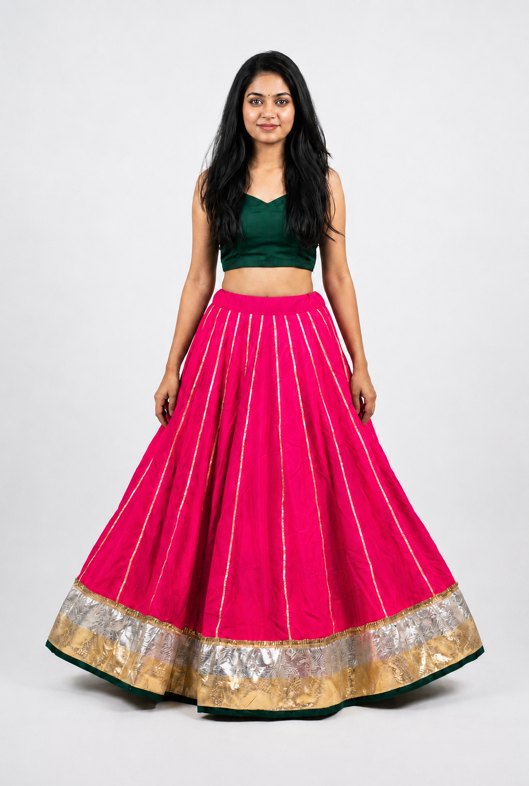 Banjara India Black Premium Rayon Kali Skirt/Chaniya – Skirt-Sona Chandi- Rani Pink