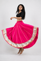 Banjara India Black Premium Rayon Kali Skirt/Chaniya – Skirt-Sona Chandi- Rani Pink