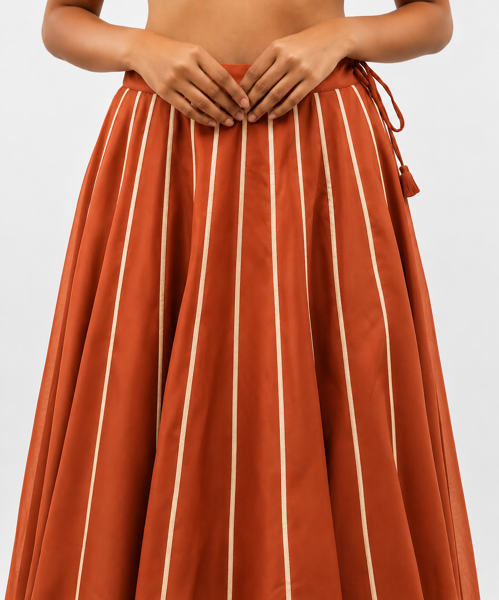 Banjara India Black Roman Silk Kali Skirt/Chaniya – Skirt-GoldenKali-Rust Orange