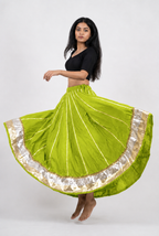 Banjara India Black Premium Rayon Kali Skirt/Chaniya – Skirt-Sona Chandi- Lime Green