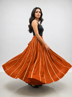 Banjara India Black Roman Silk Kali Skirt/Chaniya – Skirt-GoldenKali-Rust Orange