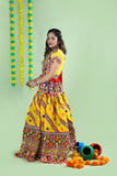 Mother-Daugther Combo Cotton Embroidered Lehenga Choli Set (WAVE- Combo) - Yellow