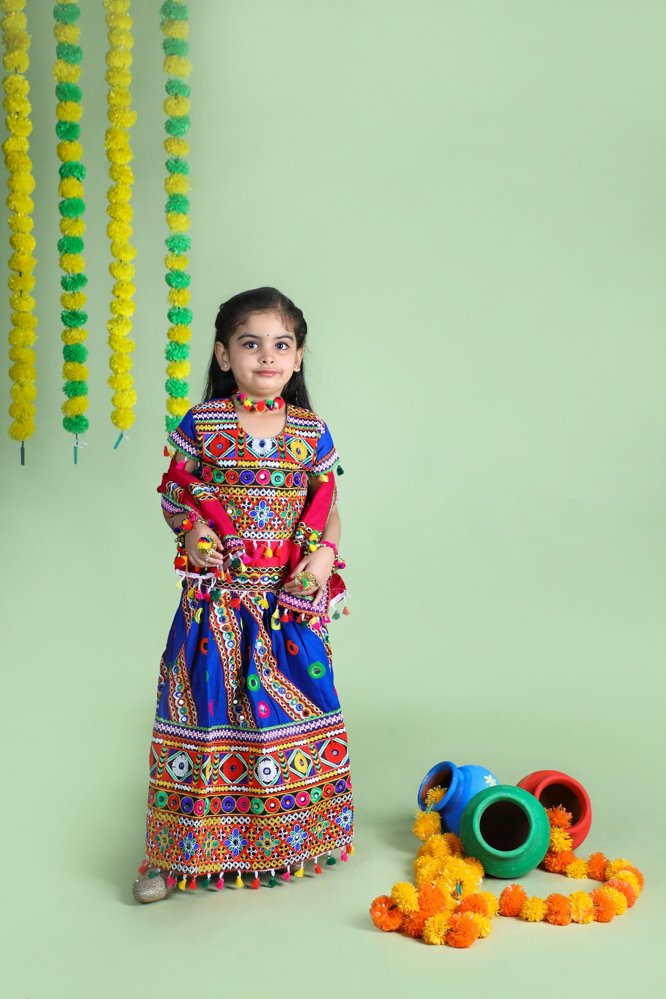 Mother-Daugther Combo Cotton Embroidered Lehenga Choli Set (WAVE- Combo) - Blue