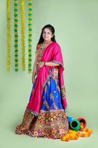 Mother-Daugther Combo Cotton Embroidered Lehenga Choli Set (WAVE- Combo) - Blue