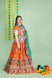 Banjara India Cotton Long Flair Aari Embroidery Kutch Work (Lehenga Choli) Chaniya Choli Set with Dupatta -(CC-WAVE-ORANGE)