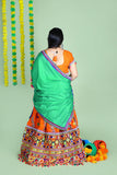 Banjara India Cotton Long Flair Aari Embroidery Kutch Work (Lehenga Choli) Chaniya Choli Set with Dupatta -(CC-WAVE-ORANGE)