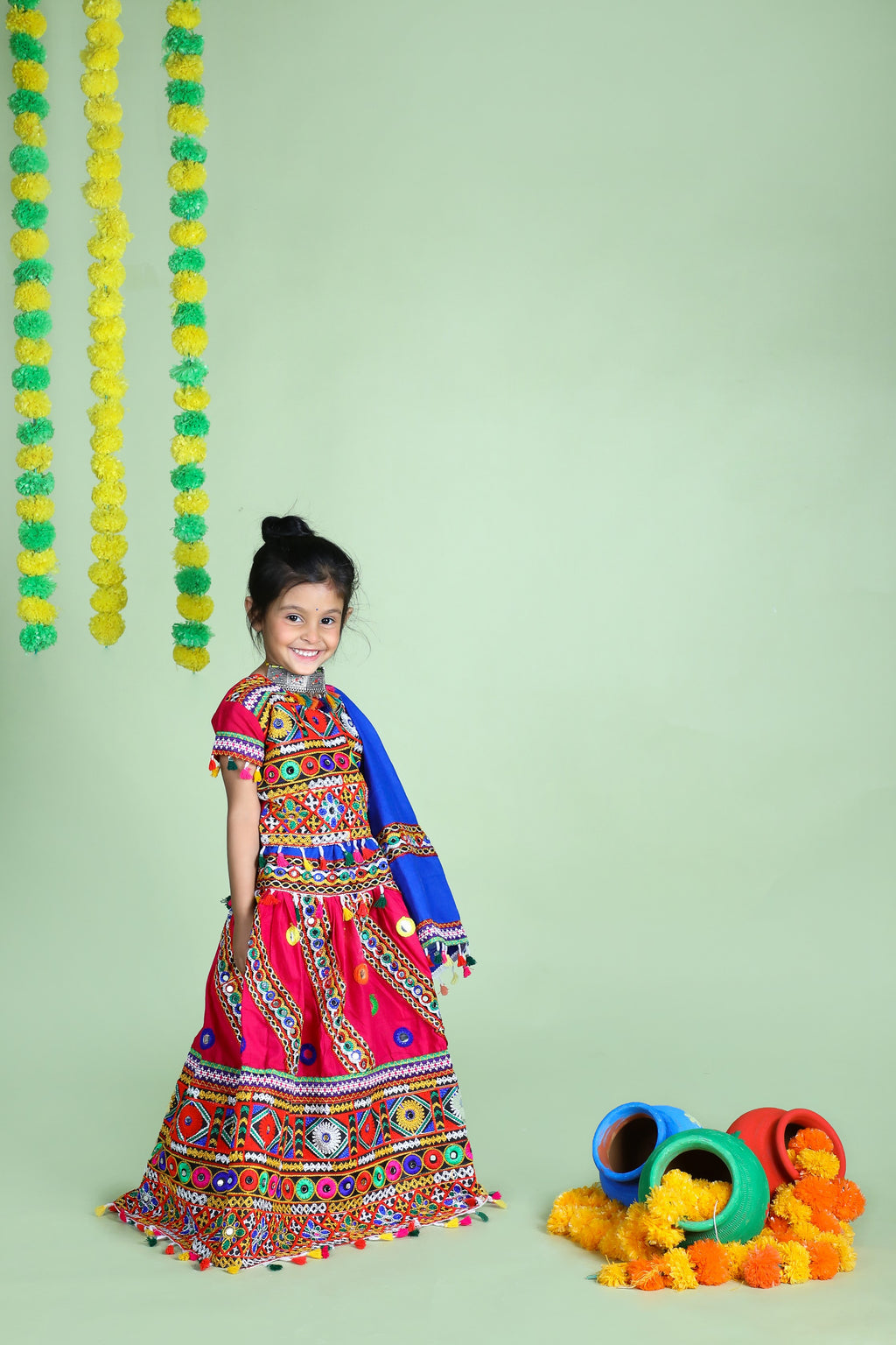 Mother-Daugther Combo Cotton Embroidered Lehenga Choli Set (WAVE- Combo) - Pink