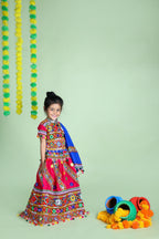 Mother-Daugther Combo Cotton Embroidered Lehenga Choli Set (WAVE- Combo) - Pink