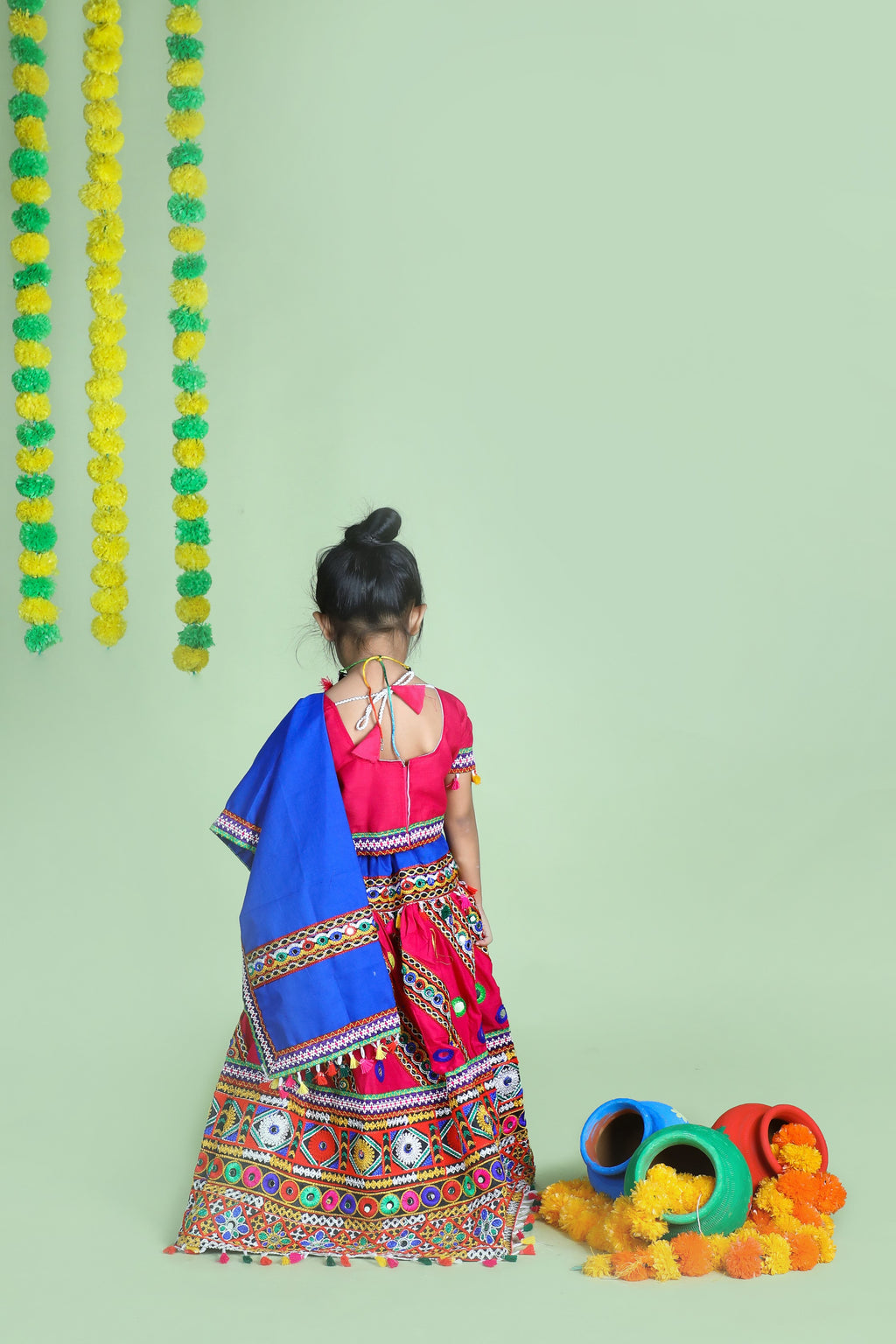 Banjara India Kutchi Emboidered Pink Girls Chaniya Choli with Dupatta (CC-WAVE) - Pink