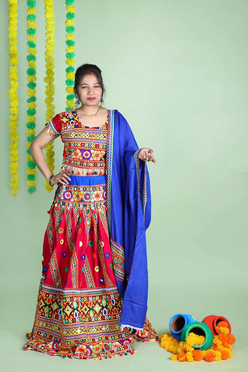 Mother-Daugther Combo Cotton Embroidered Lehenga Choli Set (WAVE- Combo) - Pink