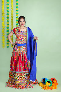 Banjara India Cotton Long Flair Aari Embroidery Kutch Work (Lehenga Choli) Chaniya Choli Set with Dupatta -(CC-WAVE-PINK)