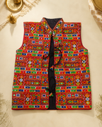 Banjara India Multicolor Kutchi Embroidered Ethnic Jacket for Men | Mirror Work Nehru Jacket | Festive & Navratri Wear (Men-Koti-04)