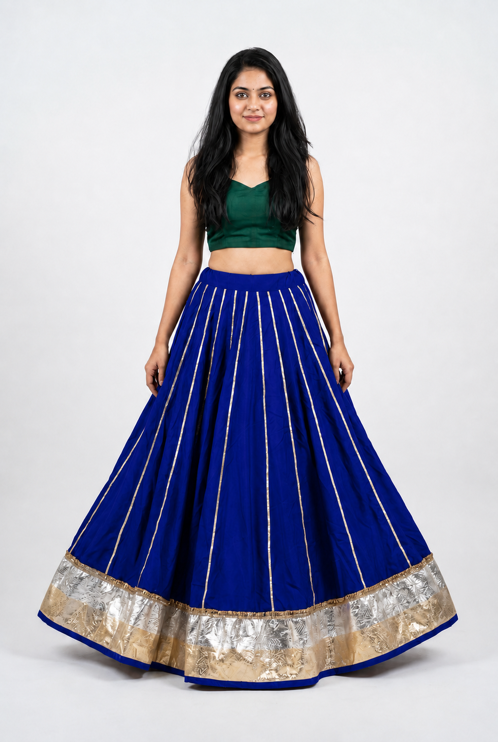 Banjara India Black Premium Rayon Kali Skirt/Chaniya – Skirt-Sona Chandi- Royal Blue