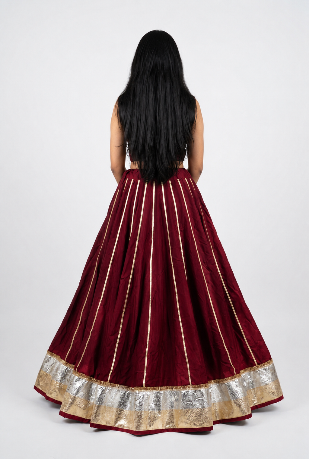 Banjara India Black Premium Rayon Kali Skirt/Chaniya – Skirt-Sona Chandi- Maroon