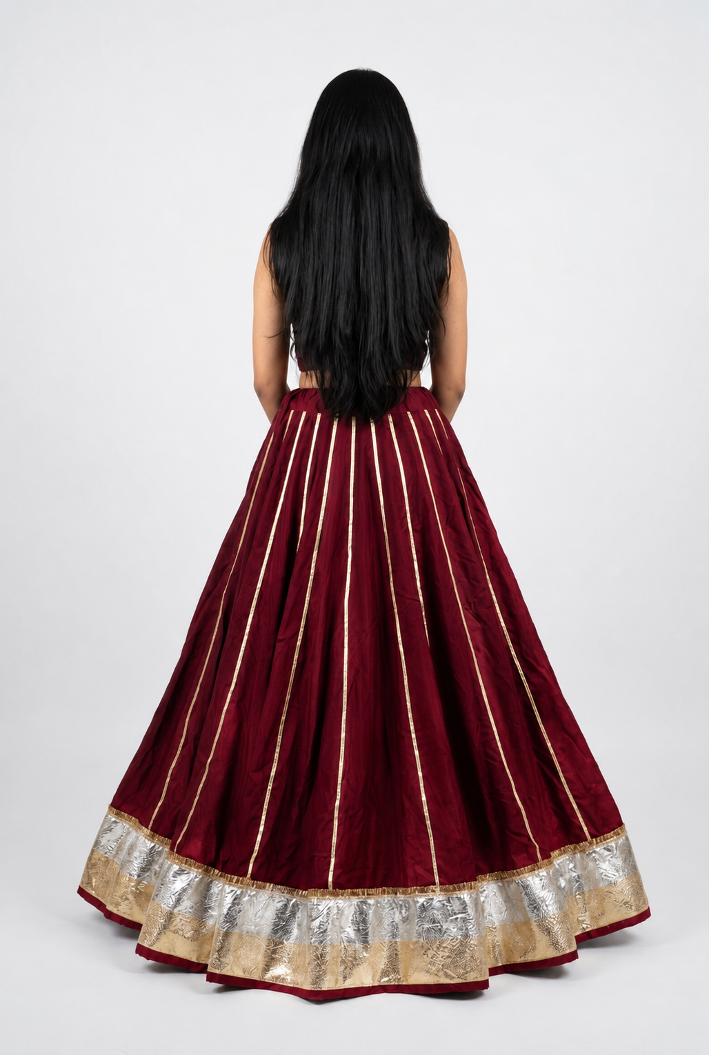 Banjara India Black Premium Rayon Kali Skirt/Chaniya – Skirt-Sona Chandi- Maroon
