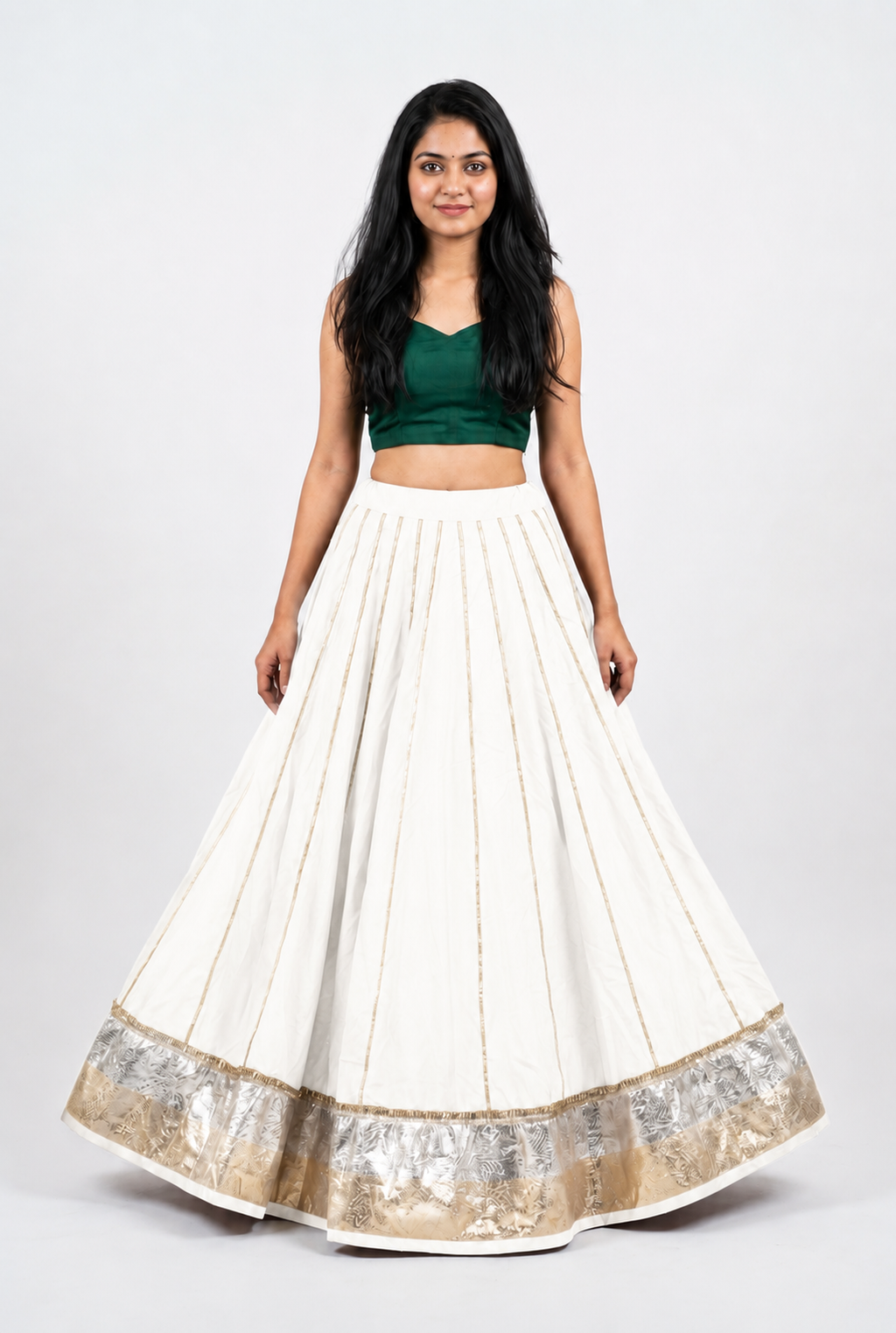Banjara India Black Premium Rayon Kali Skirt/Chaniya – Skirt-Sona Chandi- Off-White